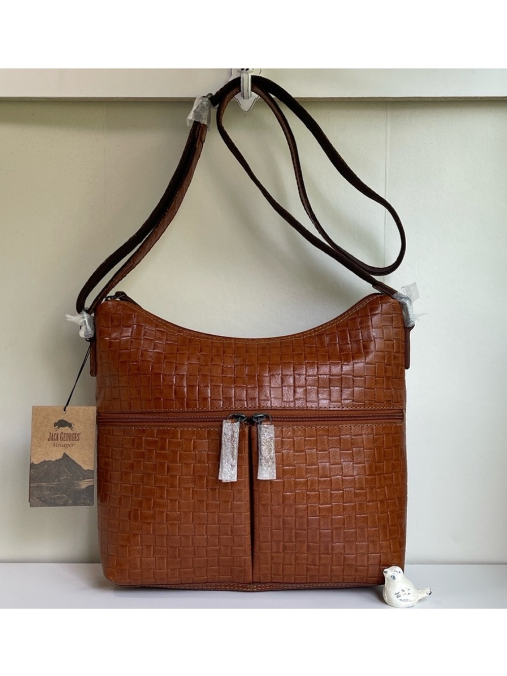 Jack Georges Voyager Woven Genuine Leather Hobo Bag In Honey New With Tag 🏷️